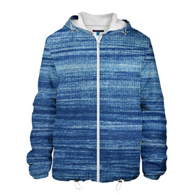 Мужская куртка 3D с принтом Texture Denim в Тюмени, ткань верха — 100% полиэстер, подклад — флис | прямой крой, подол и капюшон оформлены резинкой с фиксаторами, два кармана без застежек по бокам, один большой потайной карман на груди. Карман на груди застегивается на липучку | background | blue | dark | denim | gradient | ice | jeans | paints | ripples | spot | spots | stripes | texture | white | белый | градиент | джинсы | лед | линии | полосы | пятна | пятно | светлый | синий | текстура | темная | ткань | тьма | фон