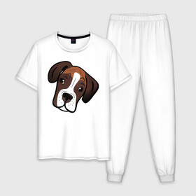 Мужская пижама хлопок с принтом Боксер в Тюмени, 100% хлопок | брюки и футболка прямого кроя, без карманов, на брюках мягкая резинка на поясе и по низу штанин
 | лучший друг человека | немецкий боксер | собака