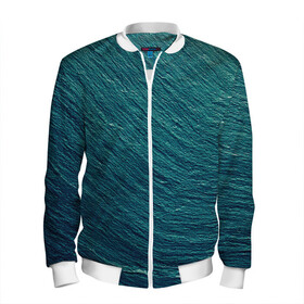 Мужской бомбер 3D с принтом Endless Sea в Тюмени, 100% полиэстер | застегивается на молнию, по бокам два кармана без застежек, по низу бомбера и на воротнике - эластичная резинка | background | blue | dark | gradient | green | lines | ocean | paints | ripples | sea | spot | spots | stripes | texture | waves | волны | голубая | градиент | зеленый | краски | линии | море | океан | полосы | пятна | пятно | рябь | текстура | т