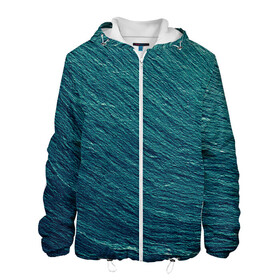 Мужская куртка 3D с принтом Endless Sea в Тюмени, ткань верха — 100% полиэстер, подклад — флис | прямой крой, подол и капюшон оформлены резинкой с фиксаторами, два кармана без застежек по бокам, один большой потайной карман на груди. Карман на груди застегивается на липучку | background | blue | dark | gradient | green | lines | ocean | paints | ripples | sea | spot | spots | stripes | texture | waves | волны | голубая | градиент | зеленый | краски | линии | море | океан | полосы | пятна | пятно | рябь | текстура | т