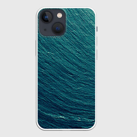 Чехол для iPhone 13 mini с принтом Endless Sea в Тюмени,  |  | Тематика изображения на принте: background | blue | dark | gradient | green | lines | ocean | paints | ripples | sea | spot | spots | stripes | texture | waves | волны | голубая | градиент | зеленый | краски | линии | море | океан | полосы | пятна | пятно | рябь | текстура | т