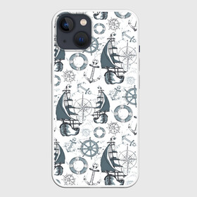 Чехол для iPhone 13 с принтом Морской узор  Nautical Pattern в Тюмени,  |  | anchor | anchors | lifebuoy | maritime | nautica | sail | sailboat | ship | ships | для моряков | компас | корабли | корабль | морская тематика | морской волк | моряк | парусник | роза ветров | спасательный круг | стороны света