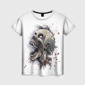 Женская футболка 3D с принтом Зомби-Бу в Тюмени, 100% полиэфир ( синтетическое хлопкоподобное полотно) | прямой крой, круглый вырез горловины, длина до линии бедер | безумный зомби | бешенный зомби | зомби | кровавый зомби | кровь