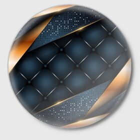 Значок с принтом 3D VIP GOLD CORNERS в Тюмени,  металл | круглая форма, металлическая застежка в виде булавки | 3d | 3д | luxury | versace | vip | абстракция | блеск | блестки | версаче | вип | паттерн | роскошь | соты | текстуры