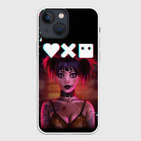 Чехол для iPhone 13 mini с принтом Love, Death and Robots | Lora Glitch (Z) в Тюмени,  |  | Тематика изображения на принте: death | glitch | lora | love | love death robots | netflix | robots | vedeathrobots | xbot 4000 | глитч | лора | любовь | нетфликс | роботы | сериал | сериалы