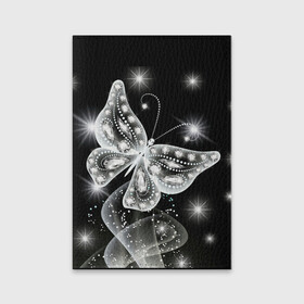 Обложка для паспорта матовая кожа с принтом Белая бабочка в Тюмени, натуральная матовая кожа | размер 19,3 х 13,7 см; прозрачные пластиковые крепления | бабочка | блестки | блестящая бабочка | черно белое
