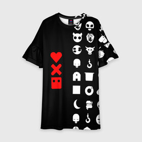 Детское платье 3D с принтом Любовь смерть и роботы в Тюмени, 100% полиэстер | прямой силуэт, чуть расширенный к низу. Круглая горловина, на рукавах — воланы | love death robots | netflix | анимационные | знаки | иконки | кибер | крест | логотипы сериалов | нетфликс | роботы | сердце | сериалы | символы | черепа | черно белый