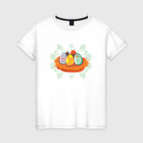 Женская футболка хлопок с принтом Яйца в Тюмени, 100% хлопок | прямой крой, круглый вырез горловины, длина до линии бедер, слегка спущенное плечо | пасха | пасхальные яйца | рисунок | узоры | яйца