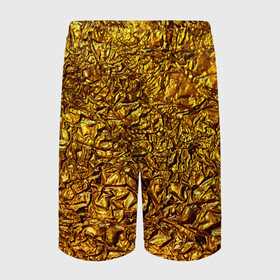 Детские спортивные шорты 3D с принтом Сусальное золото в Тюмени,  100% полиэстер
 | пояс оформлен широкой мягкой резинкой, ткань тянется
 | Тематика изображения на принте: gold | золото | золотой | мятая | сусальное | фольга