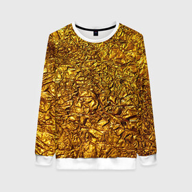 Женский свитшот 3D с принтом Сусальное золото в Тюмени, 100% полиэстер с мягким внутренним слоем | круглый вырез горловины, мягкая резинка на манжетах и поясе, свободная посадка по фигуре | gold | золото | золотой | мятая | сусальное | фольга