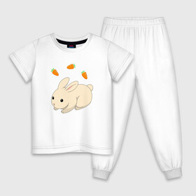 Детская пижама хлопок с принтом кролик с морковкой в Тюмени, 100% хлопок |  брюки и футболка прямого кроя, без карманов, на брюках мягкая резинка на поясе и по низу штанин
 | Тематика изображения на принте: аниме | грызун | домашнее животное | животное | кролик | морковь | овощ | питомец