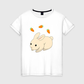 Женская футболка хлопок с принтом кролик с морковкой в Тюмени, 100% хлопок | прямой крой, круглый вырез горловины, длина до линии бедер, слегка спущенное плечо | аниме | грызун | домашнее животное | животное | кролик | морковь | овощ | питомец