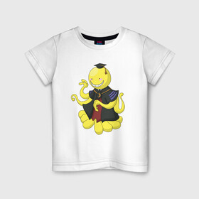 Детская футболка хлопок с принтом Коро-сенсей минимализм в Тюмени, 100% хлопок | круглый вырез горловины, полуприлегающий силуэт, длина до линии бедер | аниме | квест коро сенсея | коросенсей | монстр | наемник | подопытный | учитель | шинигами