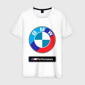 Мужская футболка хлопок с принтом BMW / БМВ / M PERFORMANCE в Тюмени, 100% хлопок | прямой крой, круглый вырез горловины, длина до линии бедер, слегка спущенное плечо. | bmw | m style | sport | x3. | x5 | x6 | x7 | авто | автомобиль | беха | бмв | бумер | м пакет | спорт