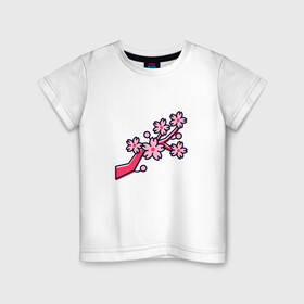 Детская футболка хлопок с принтом Ветка сакуры в Тюмени, 100% хлопок | круглый вырез горловины, полуприлегающий силуэт, длина до линии бедер | весна | любовь | праздник | цветение | цветы | япония