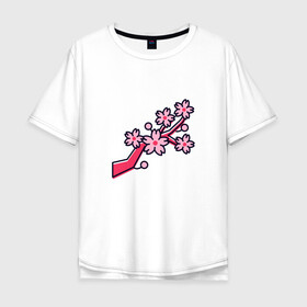 Мужская футболка хлопок Oversize с принтом Ветка сакуры в Тюмени, 100% хлопок | свободный крой, круглый ворот, “спинка” длиннее передней части | весна | любовь | праздник | цветение | цветы | япония