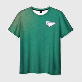 Мужская футболка 3D с принтом Бумажный самолетик в Тюмени, 100% полиэфир | прямой крой, круглый вырез горловины, длина до линии бедер | flight | plane | бумага | бумажный самолетик | небо | полет | самолет