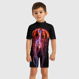 Детский купальный костюм 3D с принтом Медуза | Jellyfish в Тюмени, Полиэстер 85%, Спандекс 15% | застежка на молнии на спине | jellyfish | medusa | горгона | медуза | щупальца