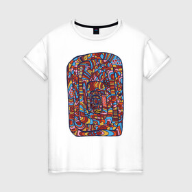 Женская футболка хлопок с принтом Африканская мелодия в Тюмени, 100% хлопок | прямой крой, круглый вырез горловины, длина до линии бедер, слегка спущенное плечо | африка | графика | колорит | экзотика | этника