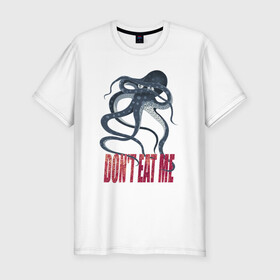 Мужская футболка хлопок Slim с принтом Застенчивый осьминог в Тюмени, 92% хлопок, 8% лайкра | приталенный силуэт, круглый вырез ворота, длина до линии бедра, короткий рукав | octopus | ктулху | морепродукты | морское | осьминог | спрут