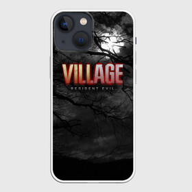 Чехол для iPhone 13 mini с принтом Resident Evil: Village в Тюмени,  |  | alsina dimitrieska | darkness | game | inscription resident evil: village | moon | print resident evil: village | village | альсина димитриеска | деревня | игра | луна | надпись resident evil: village | принт resident evil: village | тьма