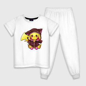 Детская пижама хлопок с принтом Пикачу девочка в костюме в Тюмени, 100% хлопок |  брюки и футболка прямого кроя, без карманов, на брюках мягкая резинка на поясе и по низу штанин
 | anime | picachu | pikachu | аниме | красная шапочка | милый | пика | пикачу | покебол | покемон
