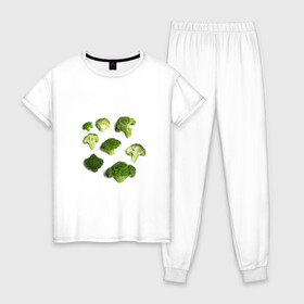 Женская пижама хлопок с принтом брокколи в Тюмени, 100% хлопок | брюки и футболка прямого кроя, без карманов, на брюках мягкая резинка на поясе и по низу штанин | брокколи | еда | овощи | правильное питание