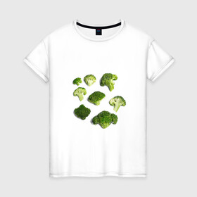 Женская футболка хлопок с принтом брокколи в Тюмени, 100% хлопок | прямой крой, круглый вырез горловины, длина до линии бедер, слегка спущенное плечо | брокколи | еда | овощи | правильное питание