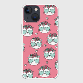 Чехол для iPhone 13 mini с принтом Котики с цвточками в Тюмени,  |  | cat | cats | kitten | глаза | глазки | девочкам | кот | котёнок | котик | котики | котэ | котята | кошак | кошка | кошки | красивая | милая | прикольная | светлая | темная | черная