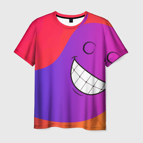 Мужская футболка 3D с принтом Градиент призрак в Тюмени, 100% полиэфир | прямой крой, круглый вырез горловины, длина до линии бедер | градиент | краски | красный | лицо | призрак | улыбка | фиолетовый