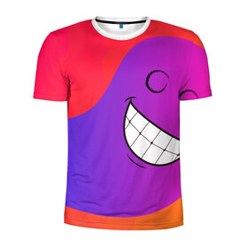 Мужская футболка 3D спортивная с принтом Градиент призрак в Тюмени, 100% полиэстер с улучшенными характеристиками | приталенный силуэт, круглая горловина, широкие плечи, сужается к линии бедра | градиент | краски | красный | лицо | призрак | улыбка | фиолетовый