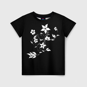 Детская футболка 3D с принтом Цвета цветов черное в Тюмени, 100% гипоаллергенный полиэфир | прямой крой, круглый вырез горловины, длина до линии бедер, чуть спущенное плечо, ткань немного тянется | black | colors | flowers | grape | plant | виноград | растение | цвета | цветов | черное