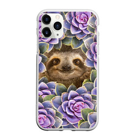 Чехол для iPhone 11 Pro Max матовый с принтом Ленивец среди цветов в Тюмени, Силикон |  | flower | flowers | ленивец | цветок | цветы