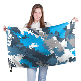 Флаг 3D с принтом Камуфляж (ледяной) в Тюмени, 100% полиэстер | плотность ткани — 95 г/м2, размер — 67 х 109 см. Принт наносится с одной стороны | камуфляж | ледяной | милитари | мороз | синий | холод