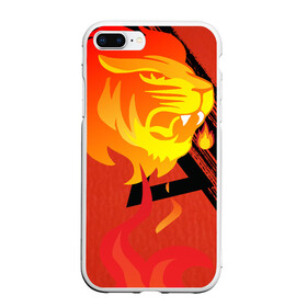 Чехол для iPhone 7Plus/8 Plus матовый с принтом Огненный лев в Тюмени, Силикон | Область печати: задняя сторона чехла, без боковых панелей | красный | лев | линии | огненный | огонь | пламя | рисунки
