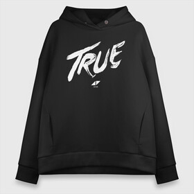 Женское худи Oversize хлопок с принтом TRUE (AVICII) в Тюмени, френч-терри — 70% хлопок, 30% полиэстер. Мягкий теплый начес внутри —100% хлопок | боковые карманы, эластичные манжеты и нижняя кромка, капюшон на магнитной кнопке | Тематика изображения на принте: avicii | dance | dj | electronic | house | music | progressive | true | авичи | берг | диджей | музыка | тим | том | хангс