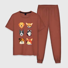 Мужская пижама хлопок с принтом Милые собачки в Тюмени, 100% хлопок | брюки и футболка прямого кроя, без карманов, на брюках мягкая резинка на поясе и по низу штанин
 | бульдог | животные | питомцы | собаки | хаски