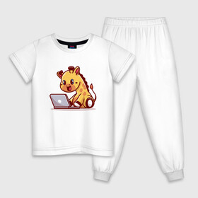 Детская пижама хлопок с принтом ЖИРАФ | ПРОГРАММИСТ (Z) в Тюмени, 100% хлопок |  брюки и футболка прямого кроя, без карманов, на брюках мягкая резинка на поясе и по низу штанин
 | Тематика изображения на принте: animal | giraffe | hack | hacker | program | взлом | жираф | программист | хак | хакер