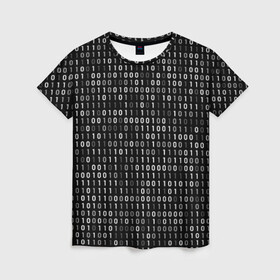Женская футболка 3D с принтом ДВОИЧНЫЙ КОД | ПРОГРАММИСТ (Z) в Тюмени, 100% полиэфир ( синтетическое хлопкоподобное полотно) | прямой крой, круглый вырез горловины, длина до линии бедер | anonymus | cms | cod | css | hack | hacker | html | it | java | php | program | texture | www | айти | аноним | анонимус | взлом | двоичный код | код | кодинг | программа | программист | текстура | хак | хакер