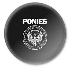 Значок с принтом Pony x Ramones в Тюмени,  металл | круглая форма, металлическая застежка в виде булавки | my little pony | ramones | дружба это чудо | единорог | единороги | май литл пони | мульт | мультфильм | рамонс | рок