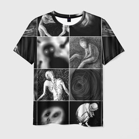 Мужская футболка 3D с принтом Мрачные скетчи Плитка в Тюмени, 100% полиэфир | прямой крой, круглый вырез горловины, длина до линии бедер | halloween | sketches | мрачное | рисунки | скетчи | страшное | ужасы | человечки