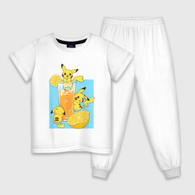 Детская пижама хлопок с принтом Пикачу в лимонаде в Тюмени, 100% хлопок |  брюки и футболка прямого кроя, без карманов, на брюках мягкая резинка на поясе и по низу штанин
 | anime | picachu | pikachu | аниме | красная шапочка | милый | пика | пикачу | покебол | покемон