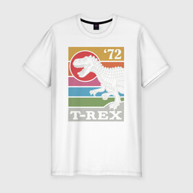 Мужская футболка хлопок Slim с принтом T-rex Dino 72 в Тюмени, 92% хлопок, 8% лайкра | приталенный силуэт, круглый вырез ворота, длина до линии бедра, короткий рукав | Тематика изображения на принте: dino | rex | roar | t rex | дино | динозавр | динозавры