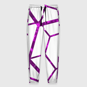 Мужские брюки 3D с принтом Hexagon в Тюмени, 100% полиэстер | манжеты по низу, эластичный пояс регулируется шнурком, по бокам два кармана без застежек, внутренняя часть кармана из мелкой сетки | hexagon | lines | purple | violet | линии | фиолетовый многоугольник | шестиугольник