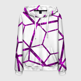 Мужская толстовка 3D на молнии с принтом Hexagon в Тюмени, 100% полиэстер | длина до линии бедра, манжеты и пояс оформлены мягкой тканевой резинкой, двухслойный капюшон со шнурком для регулировки, спереди молния, по бокам два кармана | hexagon | lines | purple | violet | линии | фиолетовый многоугольник | шестиугольник