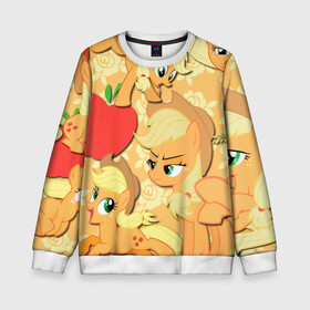 Детский свитшот 3D с принтом Applejack pattern в Тюмени, 100% полиэстер | свободная посадка, прямой крой, мягкая тканевая резинка на рукавах и понизу свитшота | my little pony | дружба это чудо | единорог | единороги | май литл пони | мульт | мультфильм