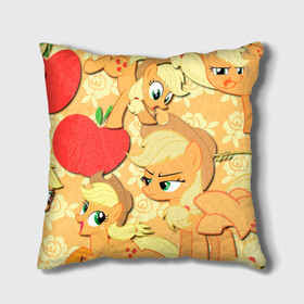 Подушка 3D с принтом Applejack pattern в Тюмени, наволочка – 100% полиэстер, наполнитель – холлофайбер (легкий наполнитель, не вызывает аллергию). | состоит из подушки и наволочки. Наволочка на молнии, легко снимается для стирки | Тематика изображения на принте: my little pony | дружба это чудо | единорог | единороги | май литл пони | мульт | мультфильм