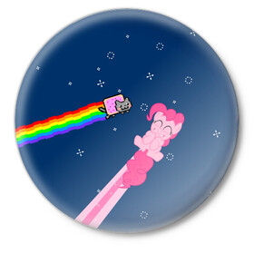 Значок с принтом Nyan cat x Pony в Тюмени,  металл | круглая форма, металлическая застежка в виде булавки | my little pony | nyan cat | дружба это чудо | единорог | единороги | май литл пони | мульт | мультфильм | нян кэт