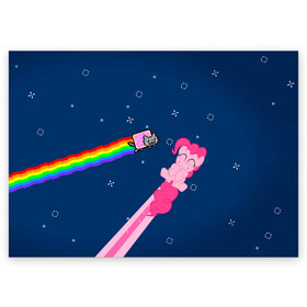 Поздравительная открытка с принтом Nyan cat x Pony в Тюмени, 100% бумага | плотность бумаги 280 г/м2, матовая, на обратной стороне линовка и место для марки
 | my little pony | nyan cat | дружба это чудо | единорог | единороги | май литл пони | мульт | мультфильм | нян кэт