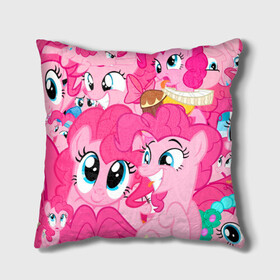 Подушка 3D с принтом Pinkie Pie pattern в Тюмени, наволочка – 100% полиэстер, наполнитель – холлофайбер (легкий наполнитель, не вызывает аллергию). | состоит из подушки и наволочки. Наволочка на молнии, легко снимается для стирки | Тематика изображения на принте: my little pony | дружба это чудо | единорог | единороги | май литл пони | мульт | мультфильм